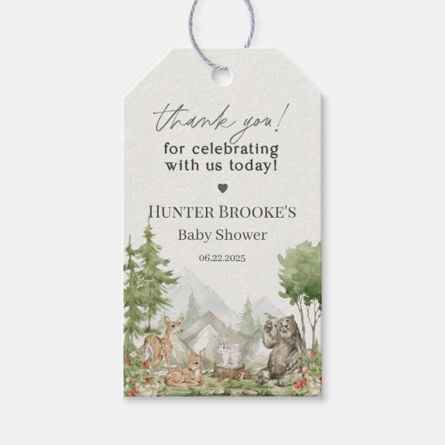 Étiquettes-cadeau Woodland Animal Adventure Attend Baby shower Favor (Devant)