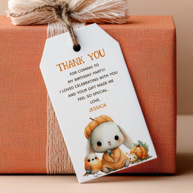 Étiquettes-cadeau Woodland Animals Autumn Kids' Birthday Thank You (Créateur téléchargé)