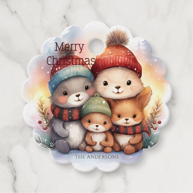 Étiquettes Cadeau Woodland Forest Family Christmas (Devant)