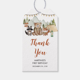 Étiquettes-cadeau Woodland One Happy Camper First Birthday Merci