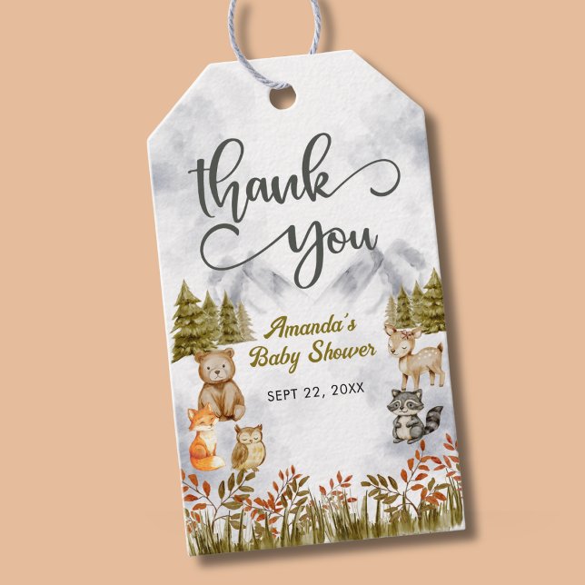 Étiquettes-cadeau Woodland Thank You Forest Animals Baby Shower (Créateur téléchargé)