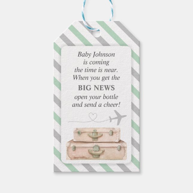 Étiquettes-cadeau World Travel Neutral Baby shower Mini bouteille Fa (Devant)