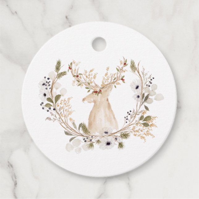 Étiquettes Cadeau Wreath de cerfs d'hiver (Devant)