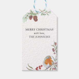 Étiquettes-cadeau Wreath d'hiver Robin Mistletoe et Pine Noël