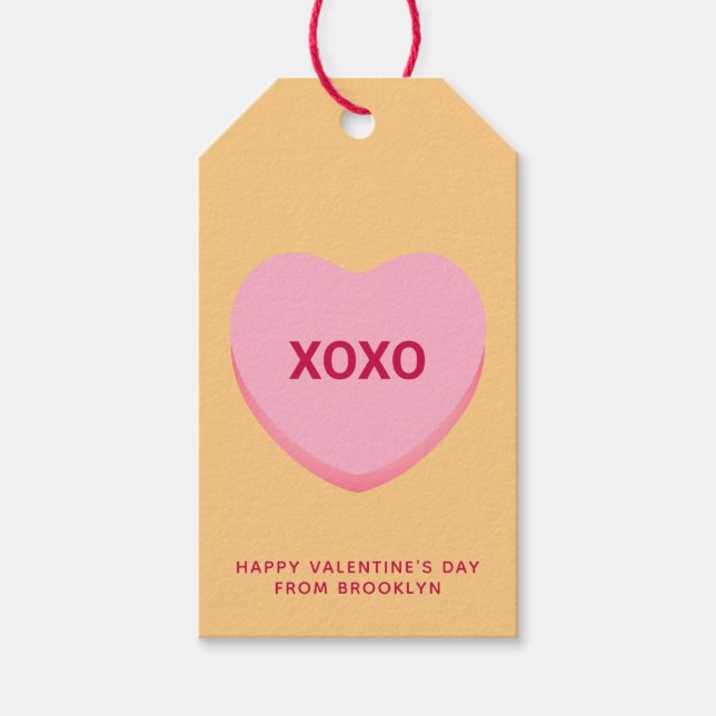 Étiquettes-cadeau XOXO coeur de conversation orange rose Valentine (Devant)