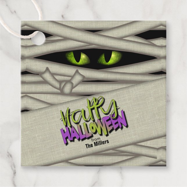 Étiquettes Cadeau Yeux de maman Halloween Green ID685 (Devant)