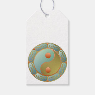 Étiquettes-cadeau Yin Yang médaillon d'or Turquoise