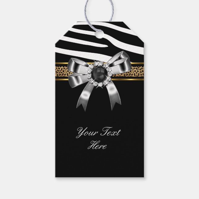 Étiquettes-cadeau Zebra Gold Black Leopard Pearl (Devant)
