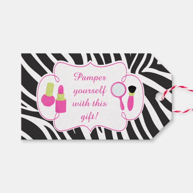 Étiquettes-cadeau Zebra imprimé anniversaire Pamper Party (Devant (Horizontal))