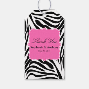 Étiquettes-cadeau Zèbre noir et blanc Impression et Merci rose chaud