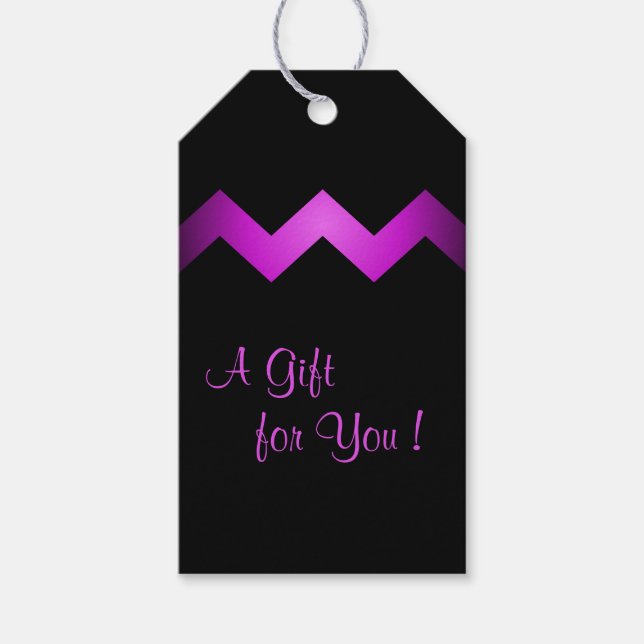Étiquettes-cadeau Zigzag violet classique sur noir (Devant)