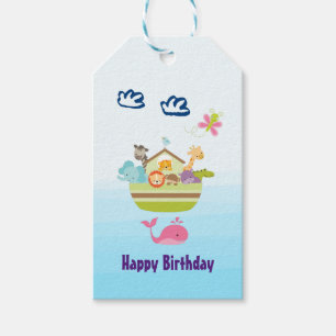Étiquettes-cadeau Zoo mignon Arche animal avec papillon et baleine