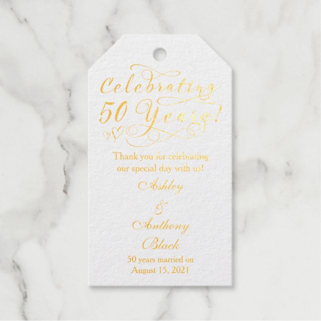 Étiquettes Cadeaux 50e anniversaire Mariage Real Gold Foil (Recto)