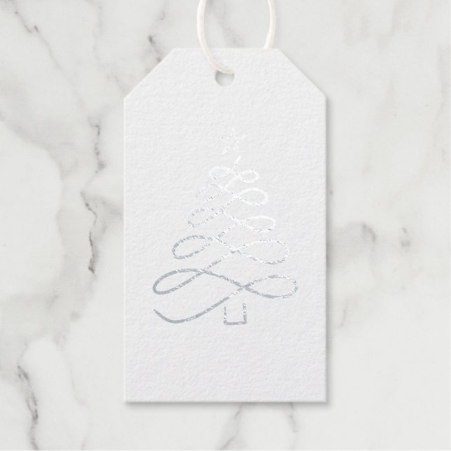 Étiquettes Cadeaux Arbre de Noël argenté (Recto)