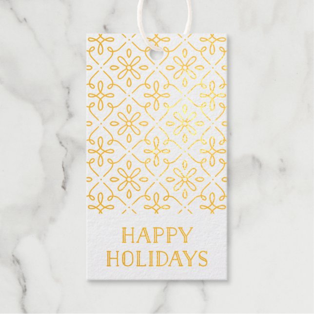 Étiquettes Cadeaux Balise cadeau Foil Ornate Frame Happy Holidays (Recto)