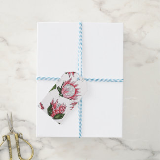 Étiquettes cadeaux blanches avec rois proteas dess