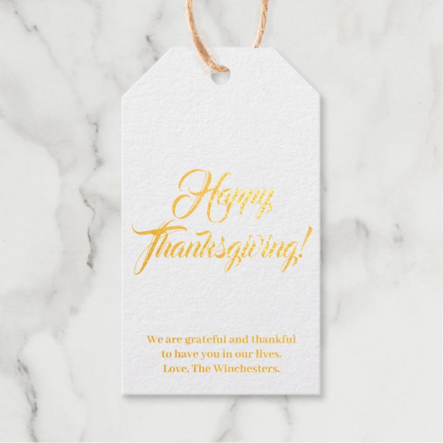 Étiquettes Cadeaux Bon thanksgiving or kraft texte personnalisé éléga (Recto)
