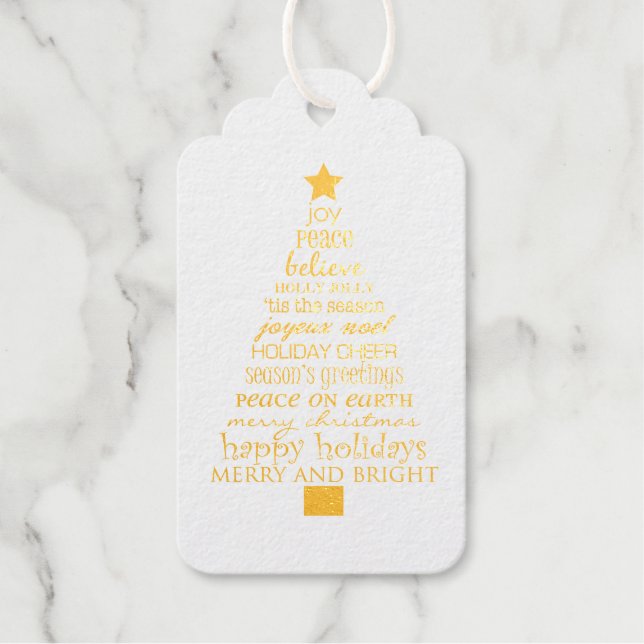Étiquettes Cadeaux Chic Joyeux Arbre de Noël Mots (Recto)