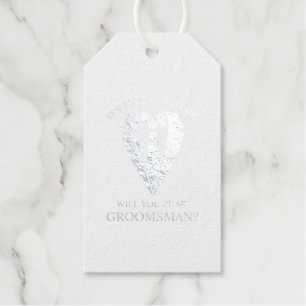 Étiquettes Cadeaux Costume Mariage en argent et Cravate Groomsman Pro