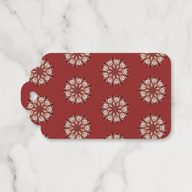 Étiquettes Cadeaux Dark red and white Norwegian Rosemaling floral  (Verso (horizontal))