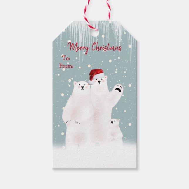 Étiquettes cadeaux de famille Ours polaire de Noël (Devant)