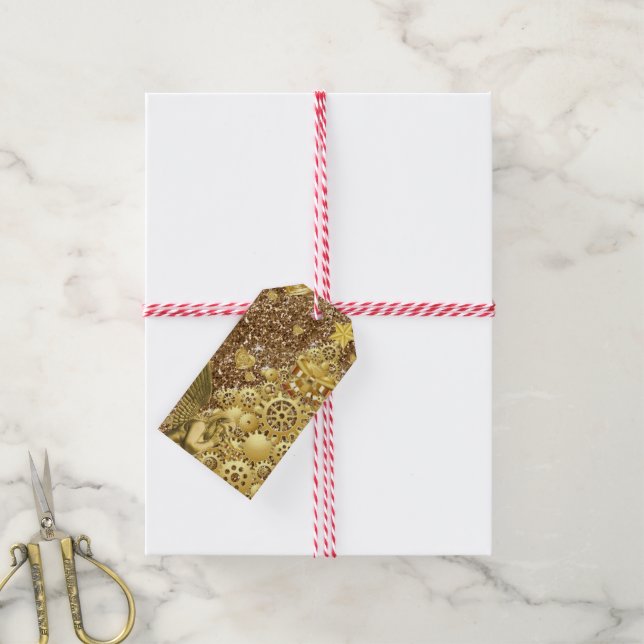 Étiquettes cadeaux de Noël Angel Gold (Avec de la ficelle)