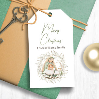 Étiquettes cadeaux de Noël avec bébé Jésus Illustr