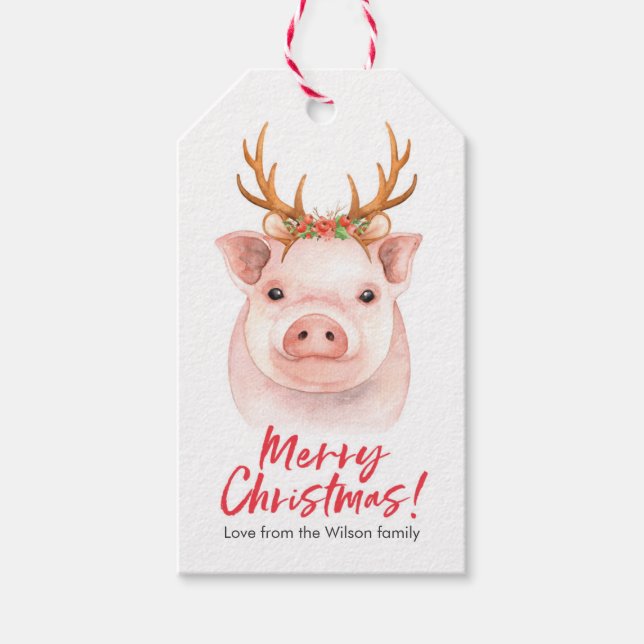 étiquettes cadeaux de Noël cochon mignon (Devant)