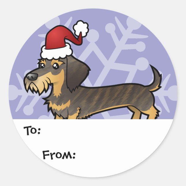 Étiquettes Cadeaux de Noël Dachshund (cheveux fila (Devant)