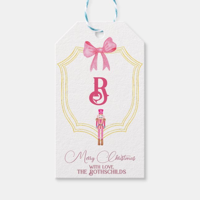 Étiquettes cadeaux de Noël Monogram rose Nutcracke (Devant)