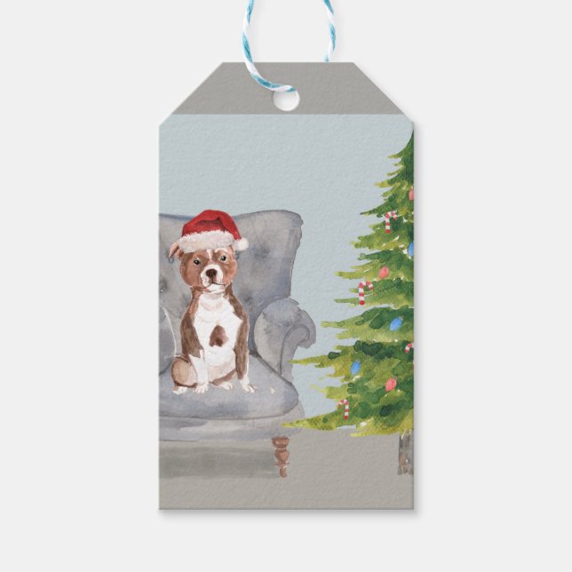 Étiquettes cadeaux de Noël Pit Bull (Devant)