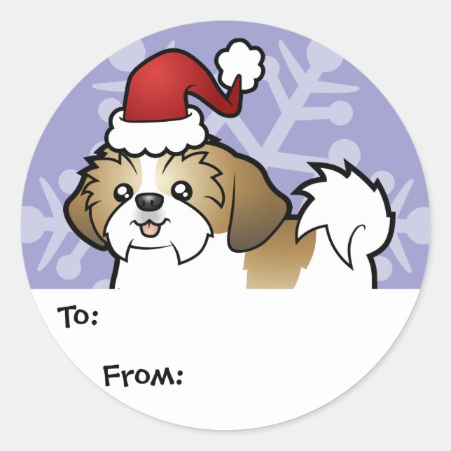 Étiquettes Cadeaux de Noël Shih Tzu (coupé en chio (Devant)
