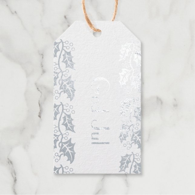 Étiquettes Cadeaux Dieu Jul -holly - argent (Recto)