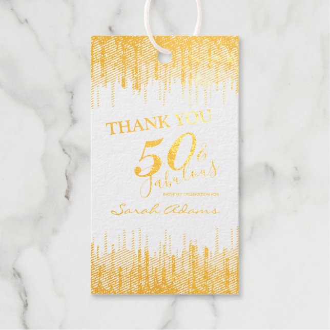 Étiquettes Cadeaux Elégant Glam Silver Gold 50 Fab naissance Real (Recto)
