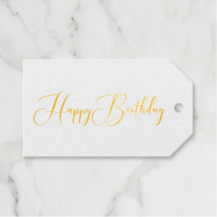 Étiquettes Cadeaux Elégant Joyeux Anniversaire Script Police Gold