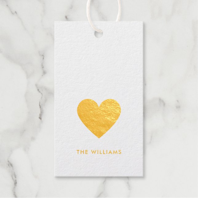 Étiquettes Cadeaux Élégant minimal Gold Heart Love Chic Valentine (Recto)