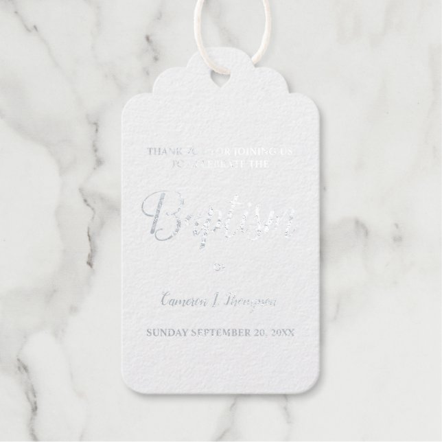 Étiquettes Cadeaux Élégant simple Baptême de bébé Script (Recto)