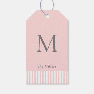 Étiquettes Cadeaux Élégantes Monogramme Rose & Gri