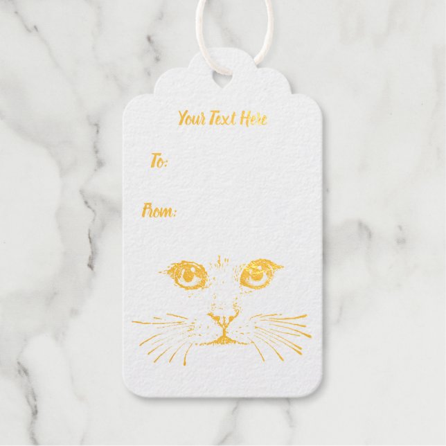 Étiquettes Cadeaux Faux Gold Foil Chat Face Avec Whiskers (Recto)