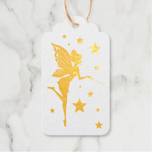 Étiquettes Cadeaux Fée magique avec Fleurs et Étoiles Gold Foil