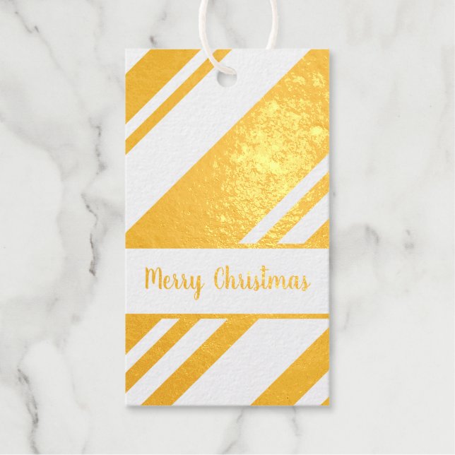 Étiquettes cadeaux Gold Foil et White Diagonal Str (Recto)