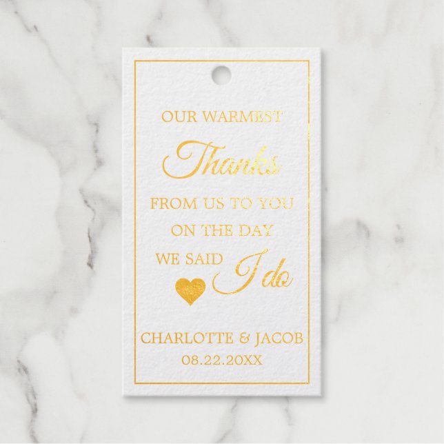 Étiquettes Cadeaux Gold Foil Merci le plus chaud Je fais Mariage (Recto)