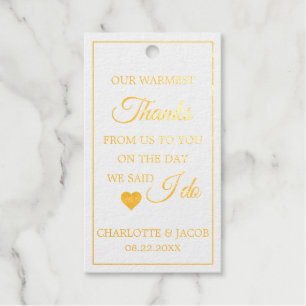 Étiquettes Cadeaux Gold Foil Merci le plus chaud Je fais Mariage