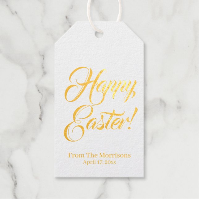 Étiquettes Cadeaux Happy Easter script personnalisé calligraphie élég (Recto)