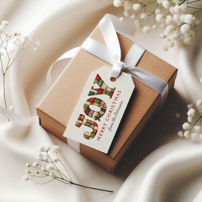 Étiquettes Cadeaux Joy Noël | Patchwork modifiable (Créateur téléchargé)