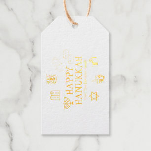 Étiquettes Cadeaux Joyeux Hanukkah or personnalisé nom de famille