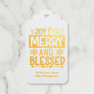 Étiquettes Cadeaux Joyeux Joyeux et bienheureux Gold Foil Tartan Noël