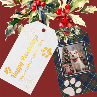 Étiquettes Cadeaux Joyeux Pawlidays Chien Paw Paid Photo Noël