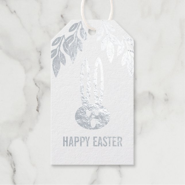 Étiquettes Cadeaux Lapin lapin de Pâques moderne Silver (Recto)