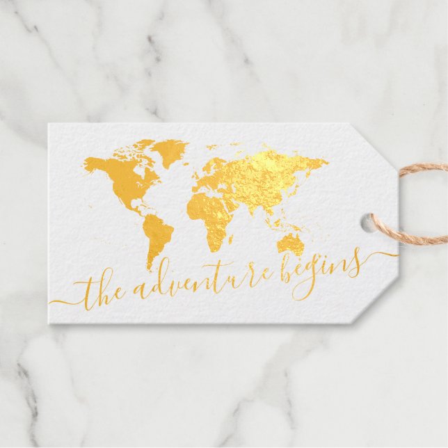 Étiquettes Cadeaux L'aventure commence Carte du monde Destination Fav (Recto (horizontal))
